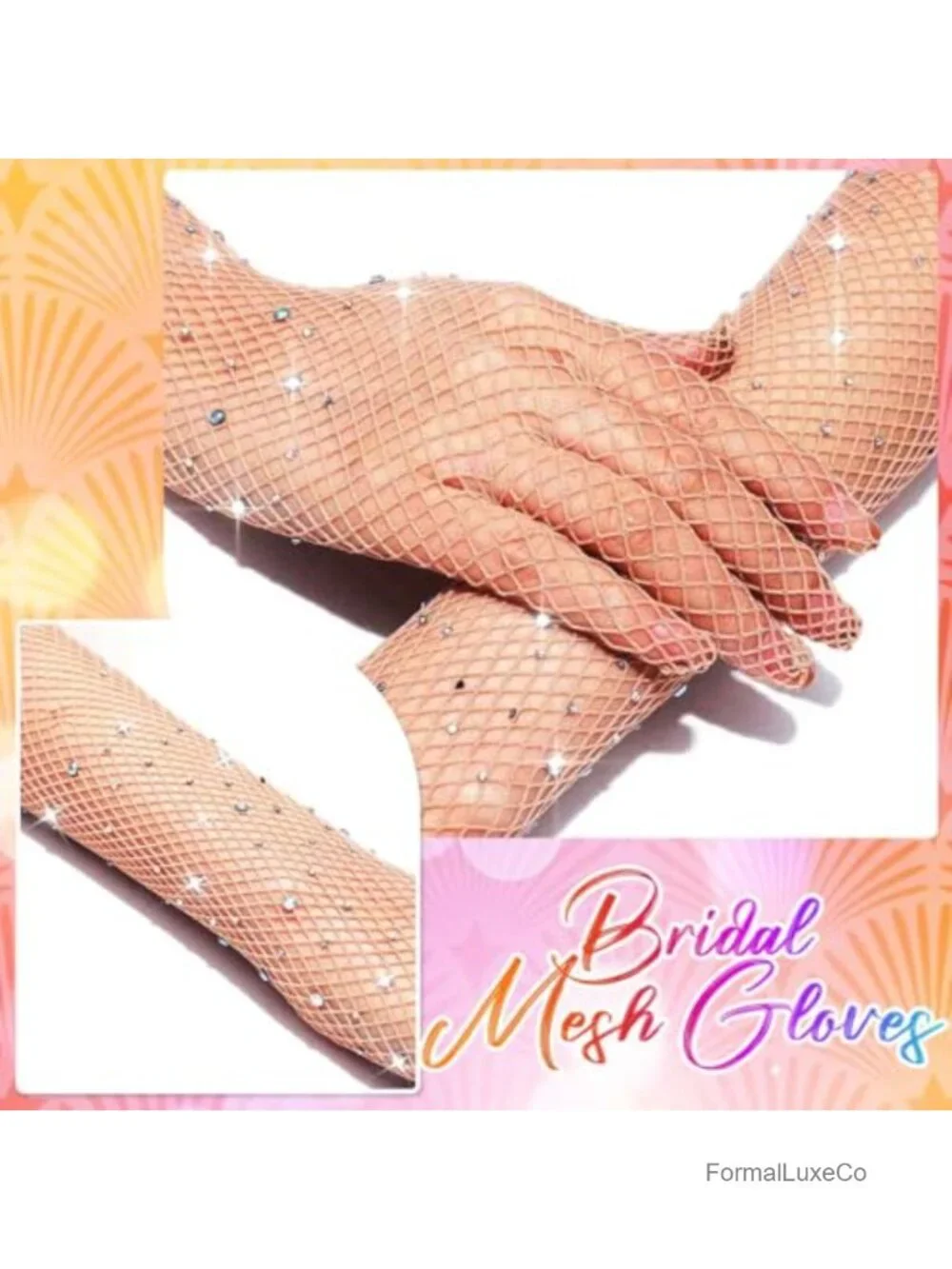 Rhinestone Fishnet Gloves Mesh Rave Bling Elbow Length Evening Party